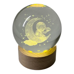 Kristal Cam Küre LED Işıklı Gece Lambası – Usb Kablolu ve Stantlı Dekoratif Hediyeli