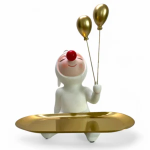 Masaüstü Dekorasyon Balon Tutan Kırmızı Burunlu Tavşan Objesi