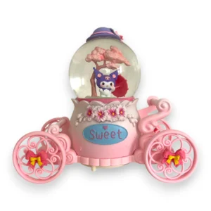 Kuromi karakterli pembe gövdeli ışıklı ve müzikli büyük boy kar küresi